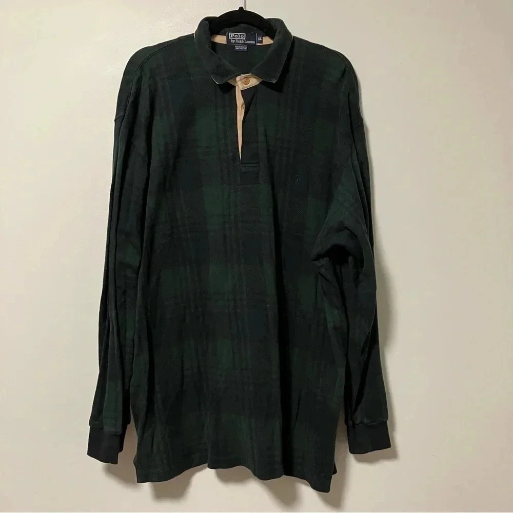 Polo by  Ralph Lauren tartan plaid green polo sweater